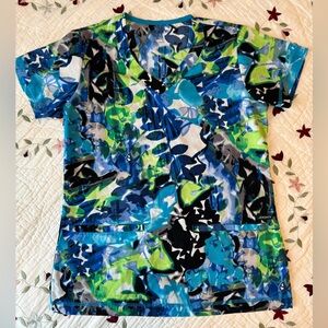 Jockey Blue and Green Abstract Women's Blouse